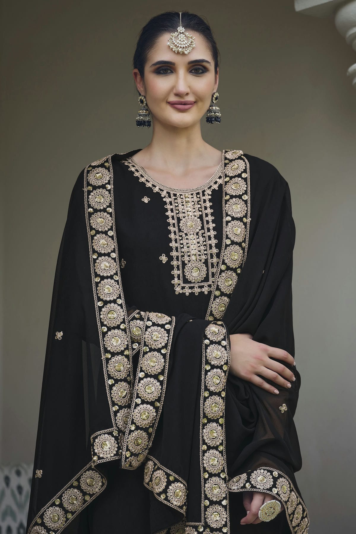 Black Colour Semi Stitched Georgette Palazzo Pant Suit