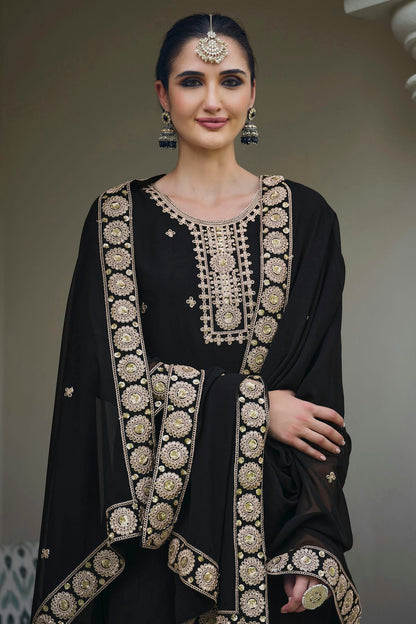 Black Colour Semi Stitched Georgette Palazzo Pant Suit