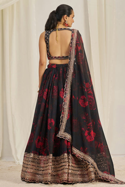 Black Colour Semi Stitched Organza Lehenga Choli VSLC1080895