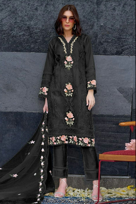 Black Colour Semi Stitched Organza Pakistani Suit