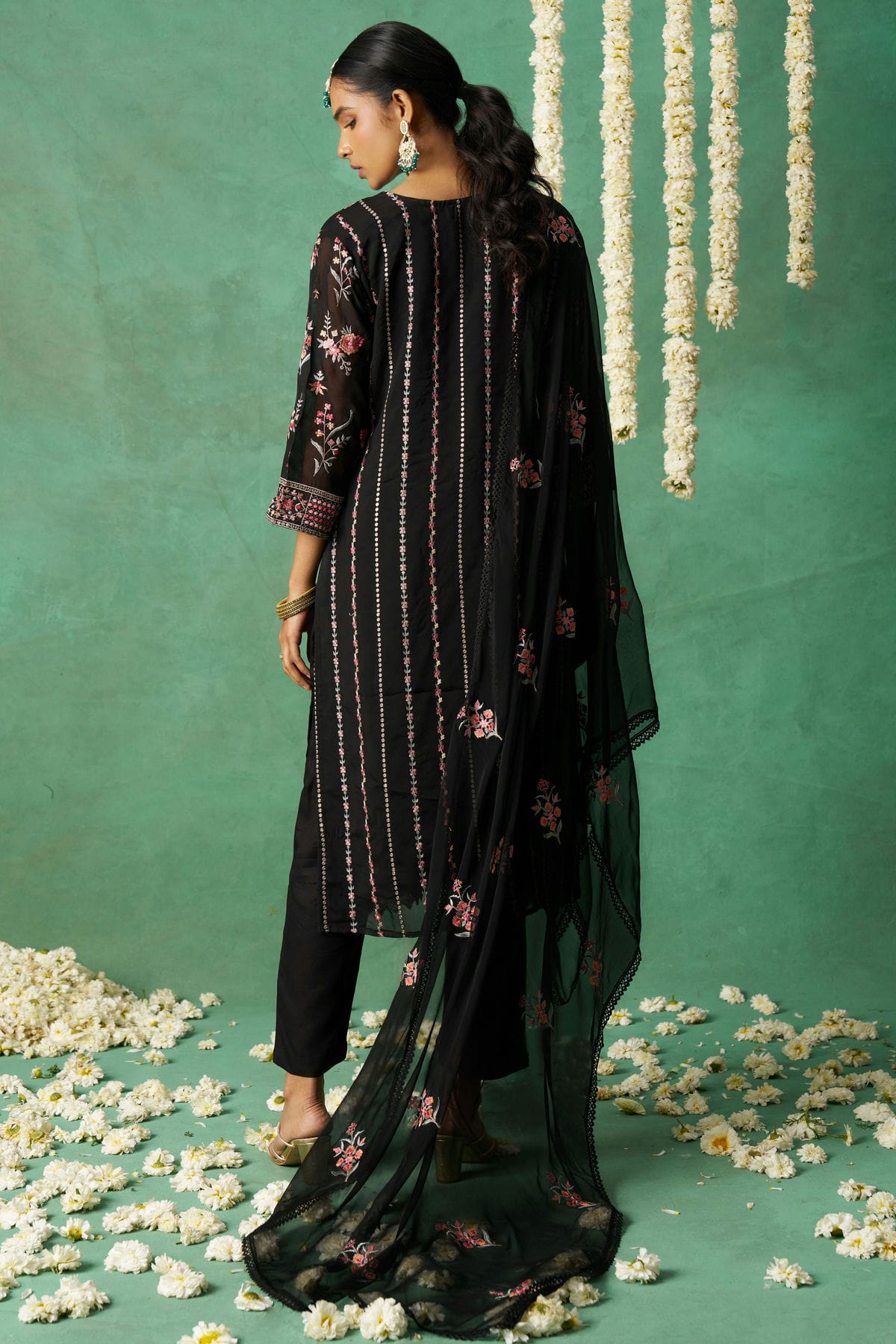 Black Colour Semi Stitched Organza Pant Style Suit VSSM1112789