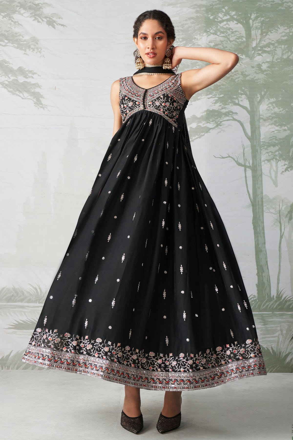 Black Colour Semi Stitched Rangoli Georgette Anarkali Suit