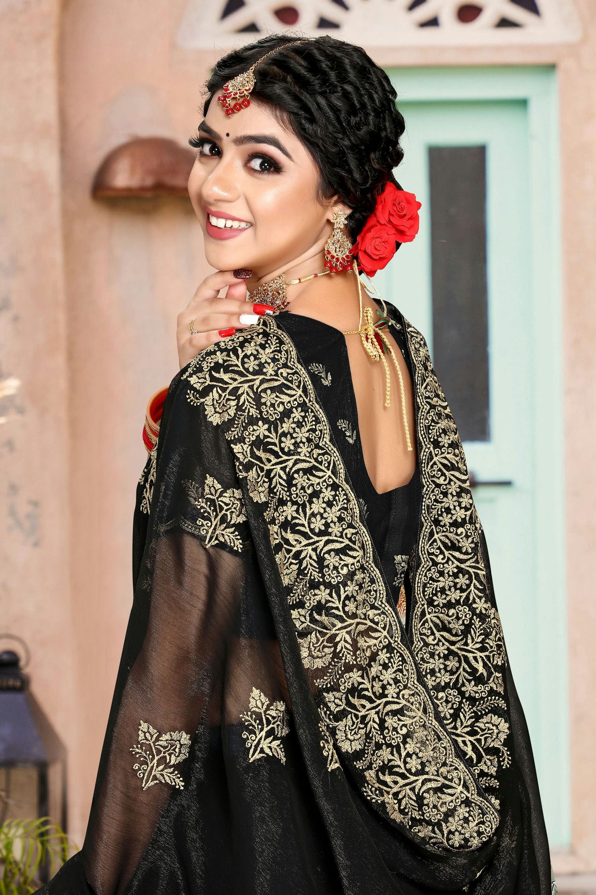 Black Colour Silk Designer Saree