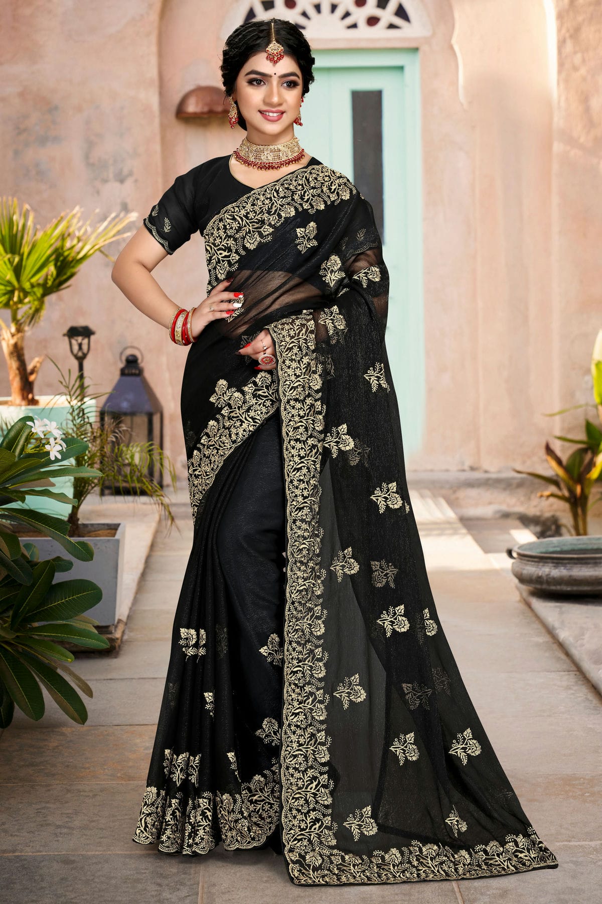 Black Colour Silk Designer Saree