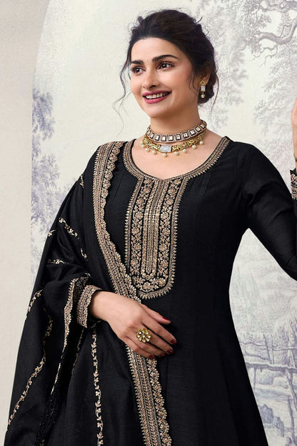 Black Colour Silk Georgette Anarkali Suit