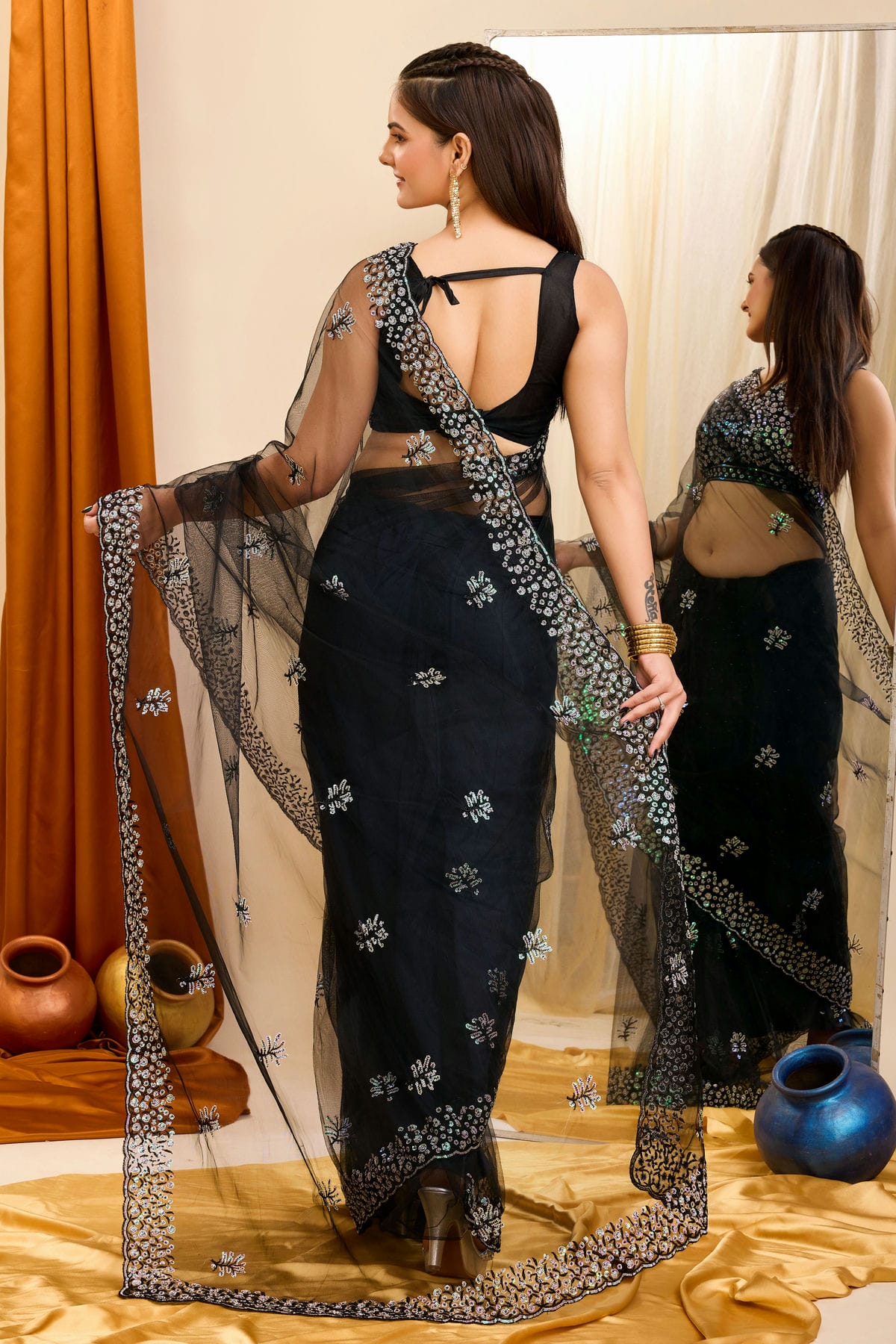 Black Colour Soft Net Saree