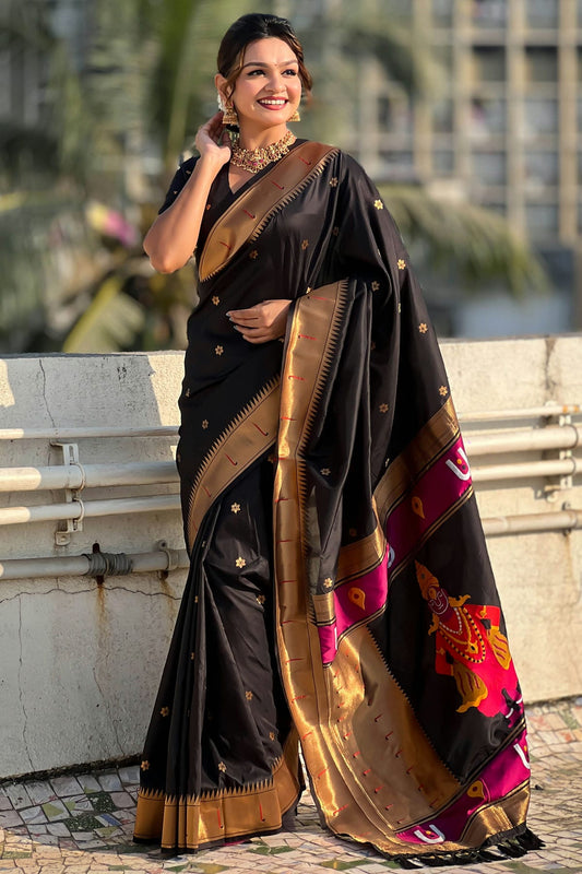 Black Colour Soft Silk Paithani Saree