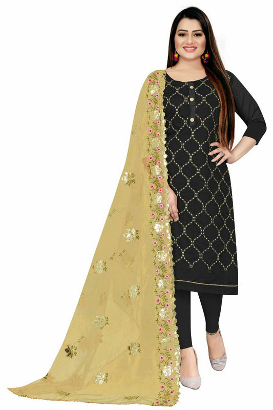 Black Colour Unstitched Chanderi Straight Suit