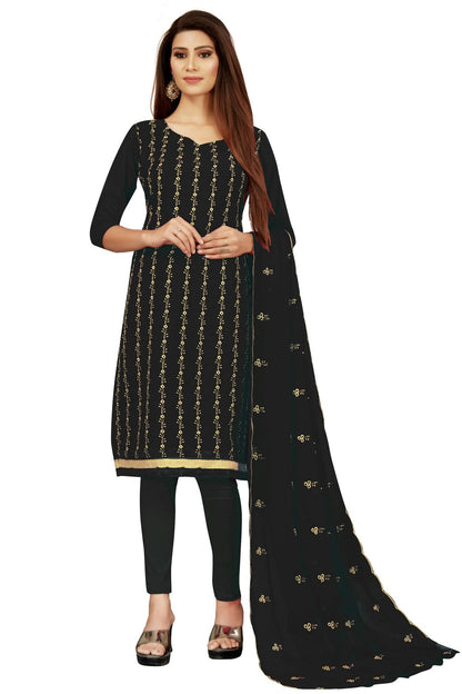 Black Colour Unstitched Georgette Straight Suit