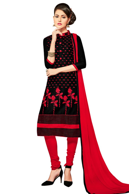 Black Colour Unstitched Glaze Cotton Churidar Suit