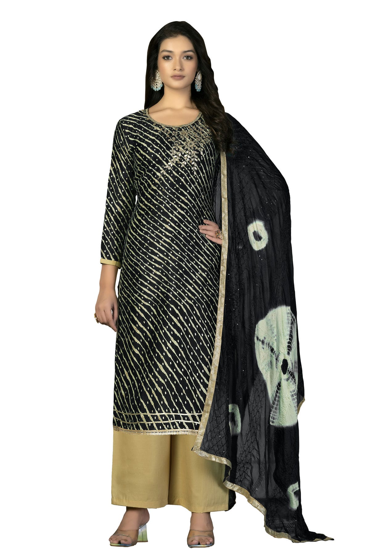 Black Colour Unstitched Jam Cotton Palazzo Pant Suit