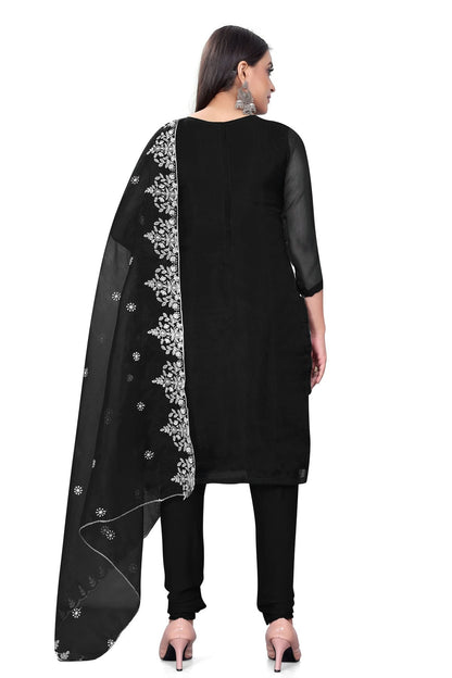 Black Colour Unstitched Organza Churidar Suit