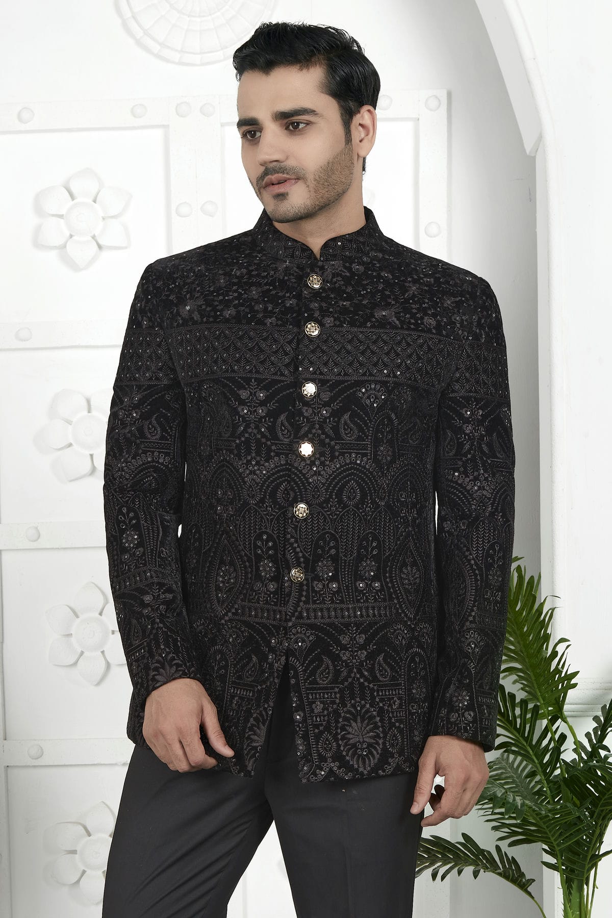 Black Colour Velvet Jodhpuri Jacket VSJP1230114