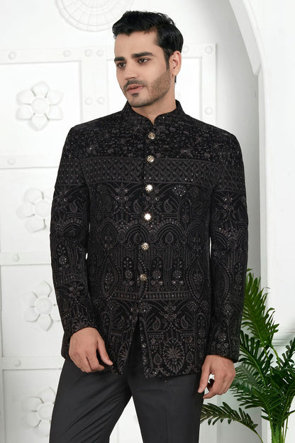 Black Colour Velvet Jodhpuri Jacket VSJP1230114