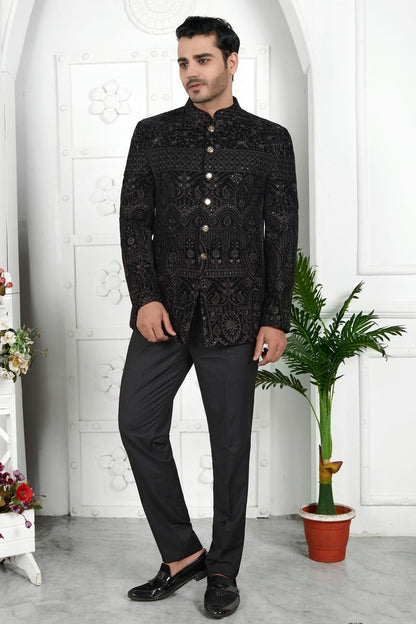 Black Colour Velvet Jodhpuri Jacket