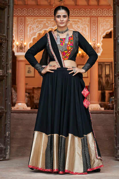 Black Colour Viscose Rayon Navratri Lehenga