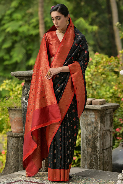 Black Colour Woven Work Banarasi Silk Saree VSSD1260013