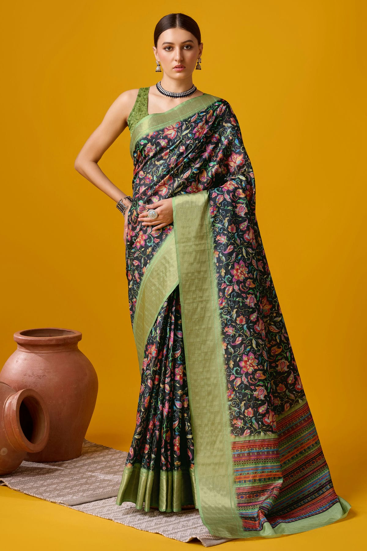 Black Colour Woven Work Cotton Saree