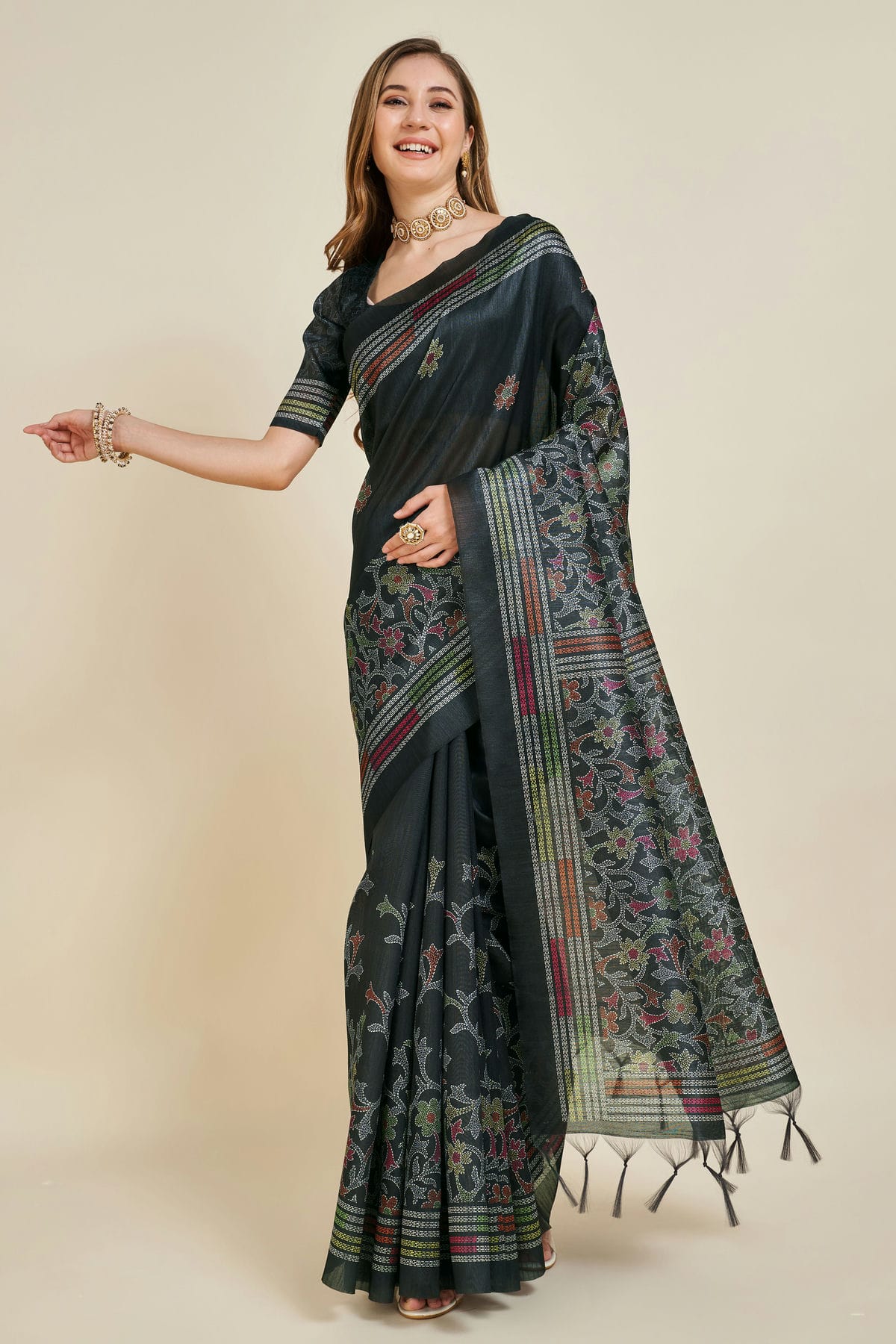 Black Colour Woven Work Sofi Silk Saree