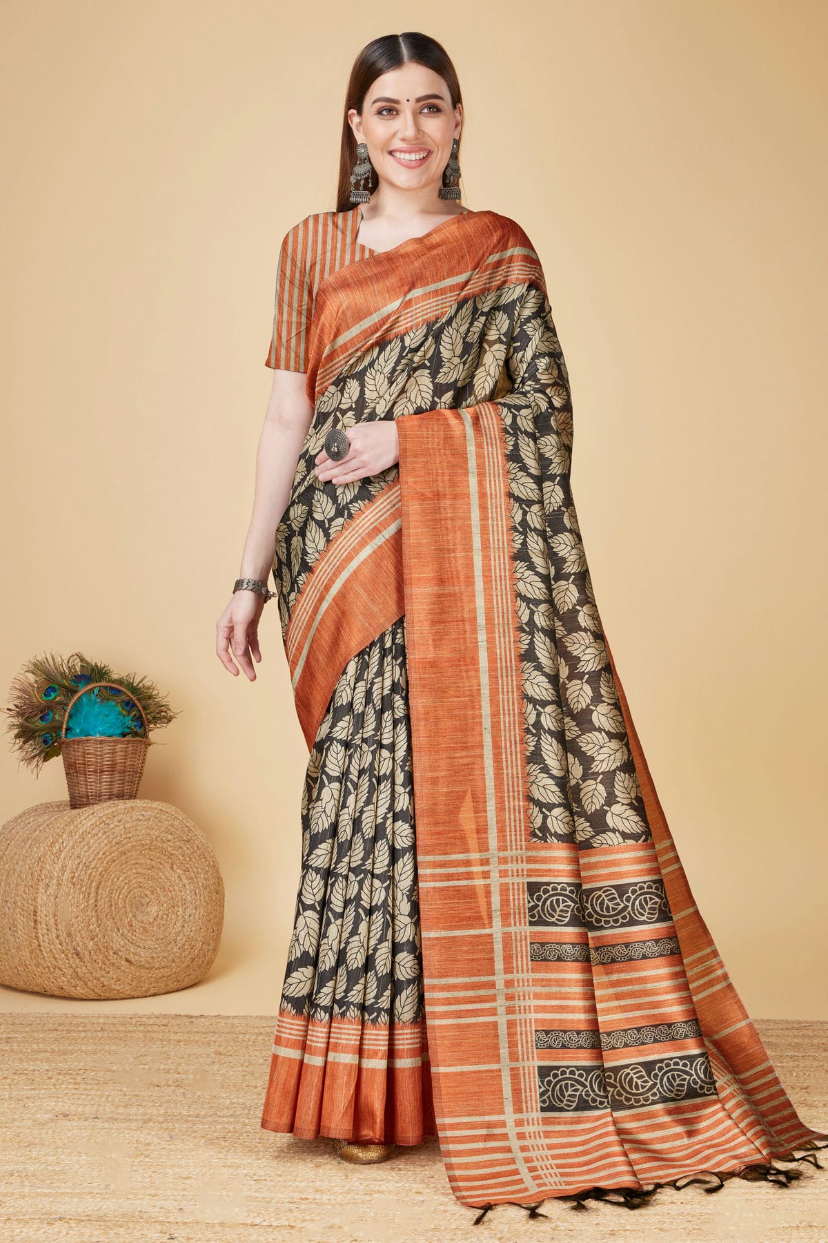 Black Colour Woven Work Sofi Silk Saree