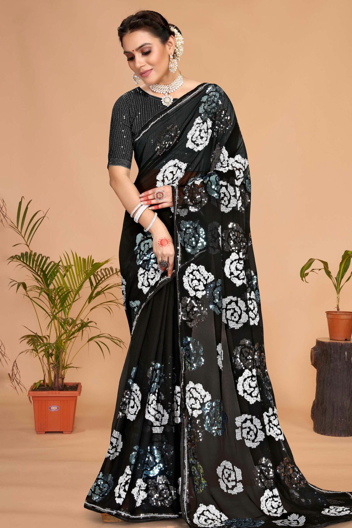 Black Colour Georgette Saree