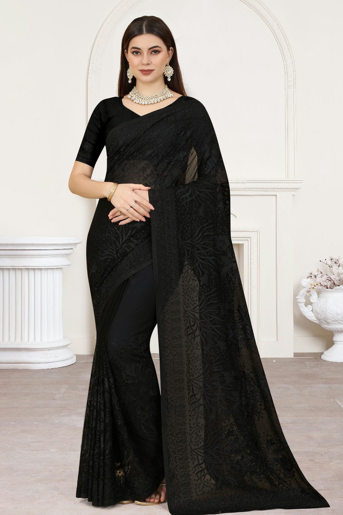 Black Colour Georgette Saree