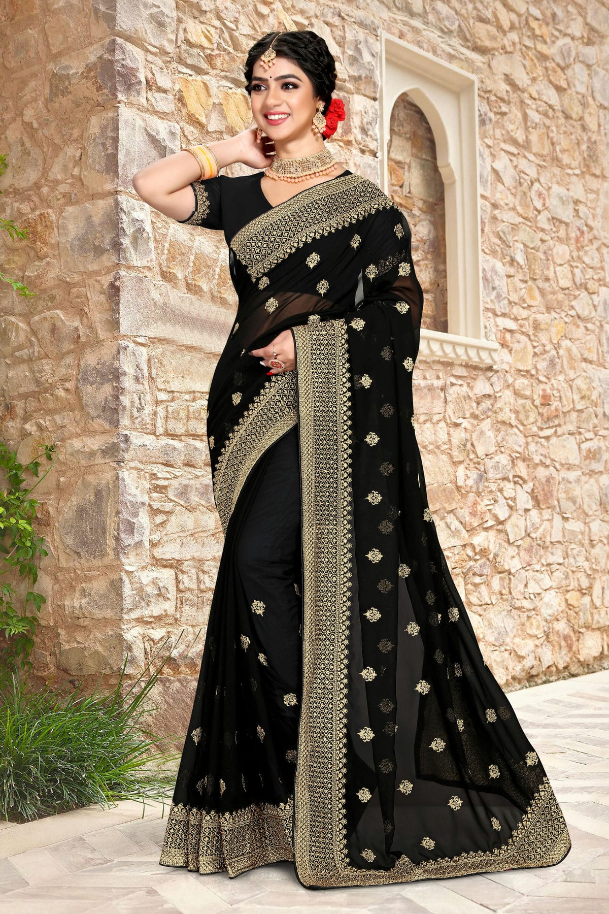 Black Colour Georgette Saree