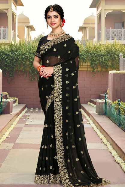 Black Colour Georgette Saree