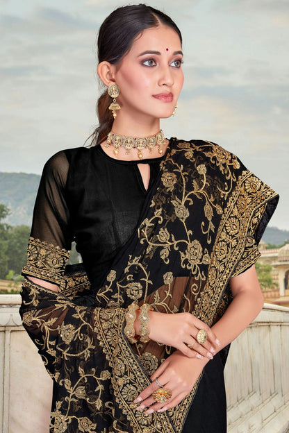 Black Colour Georgette Saree