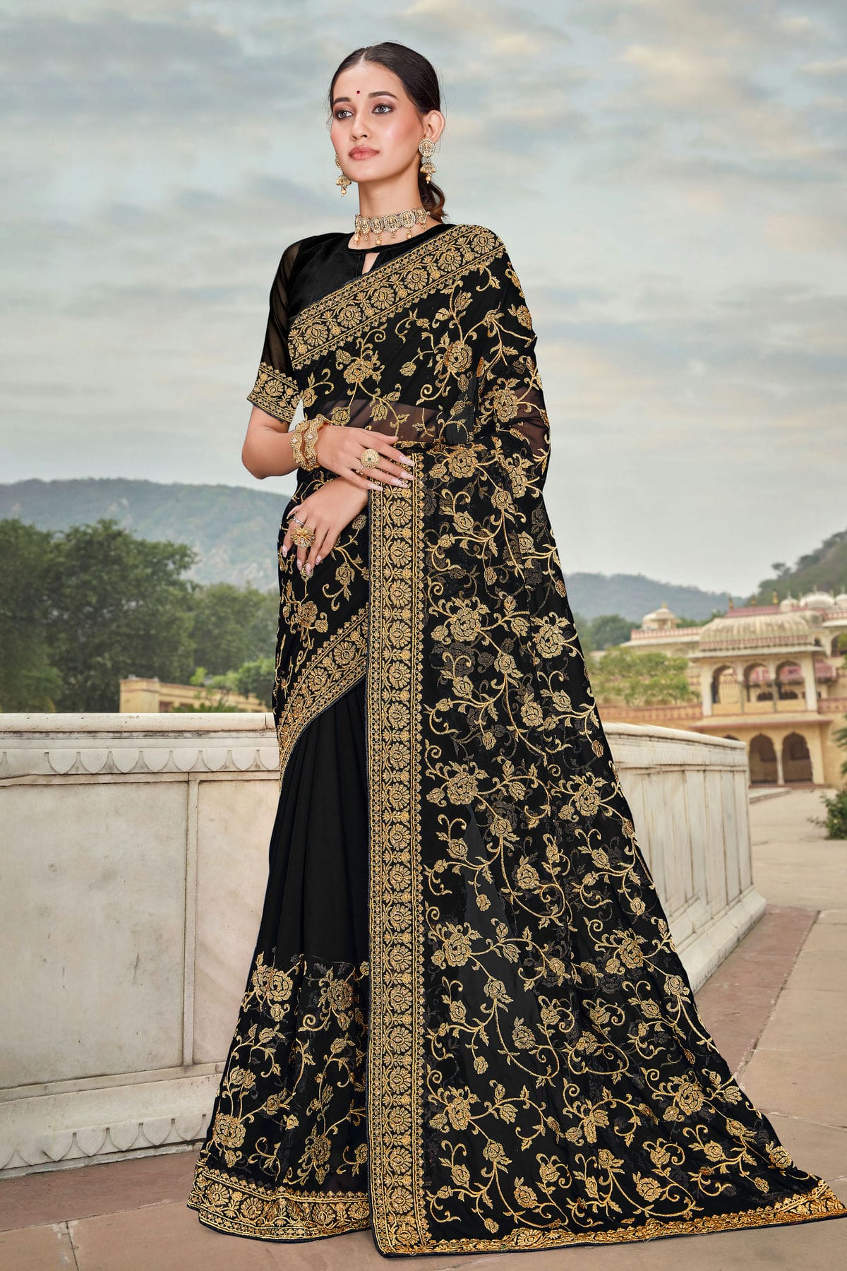 Black Colour Georgette Saree