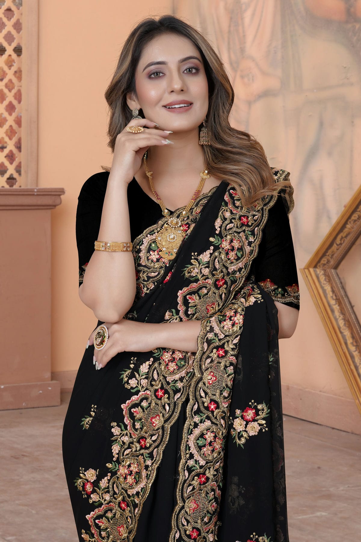 Black Colour Georgette Saree