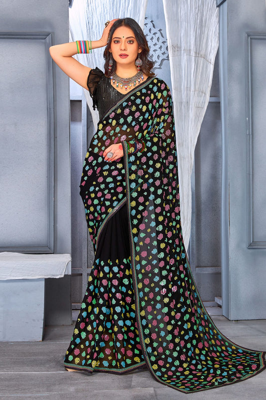 Black Colour Georgette Saree