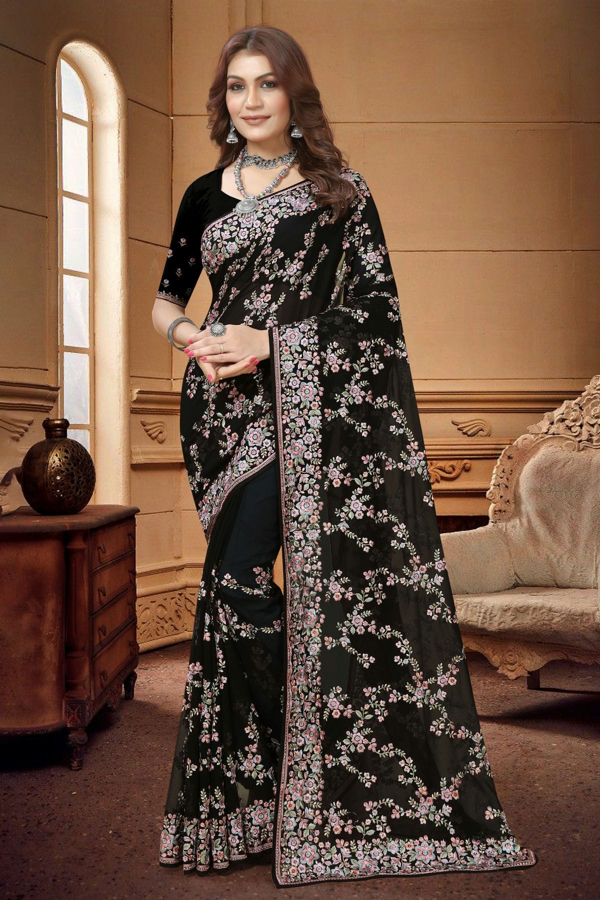 Black Colour Georgette Saree