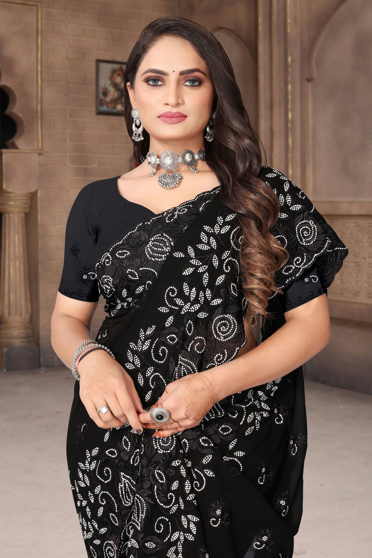 Black Colour Georgette Saree