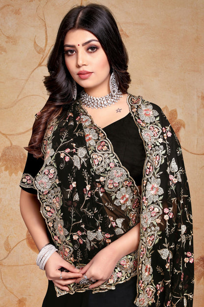 Black Colour Georgette Saree