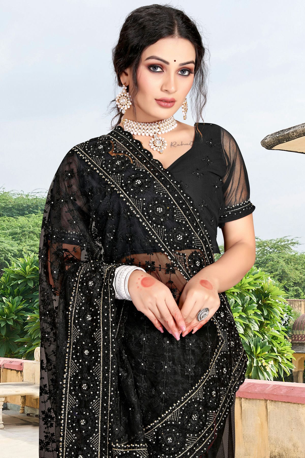 Black Colour Net Saree