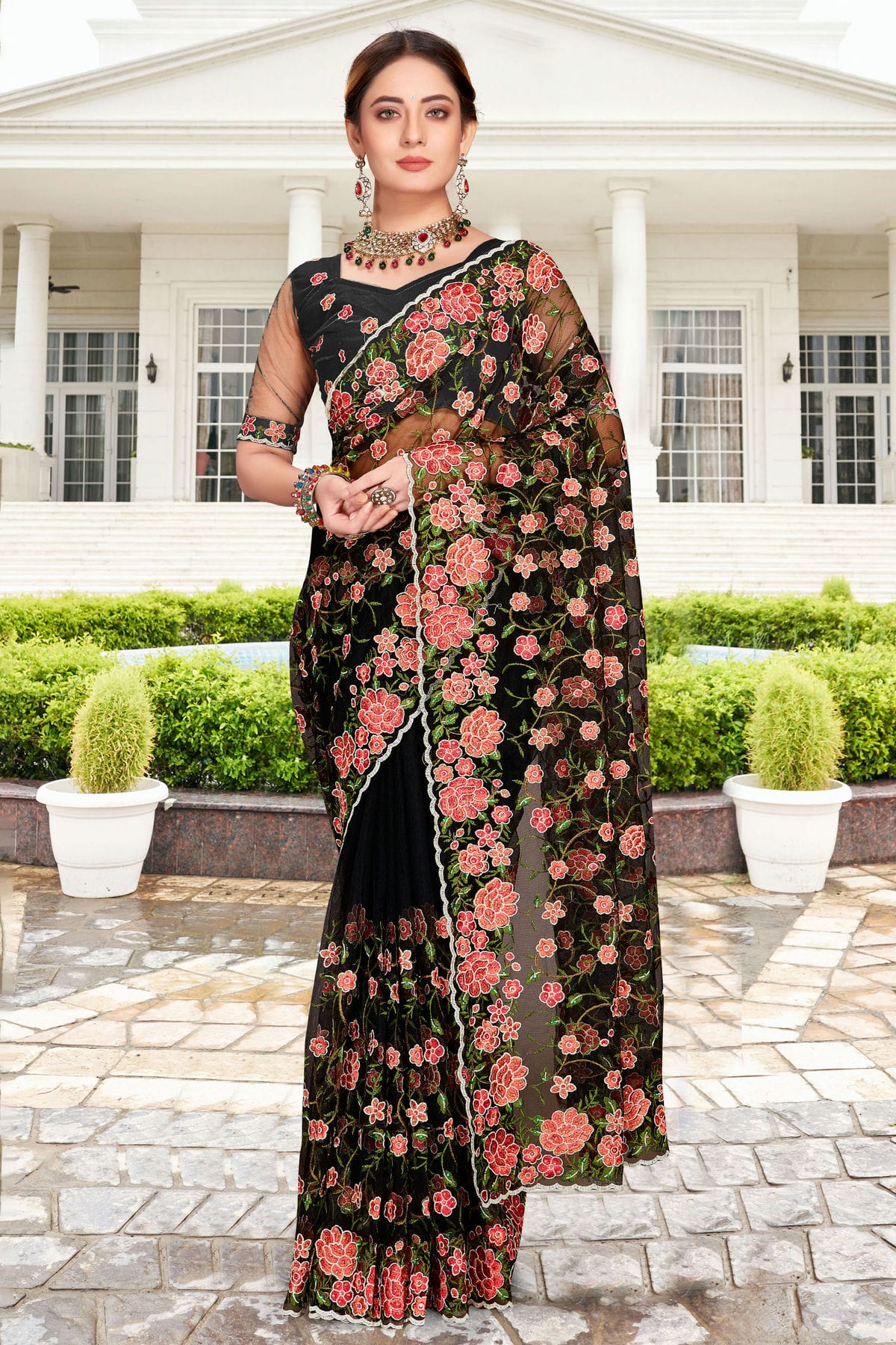 Black Colour Net Saree