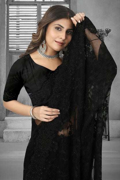 Black Colour Net Saree