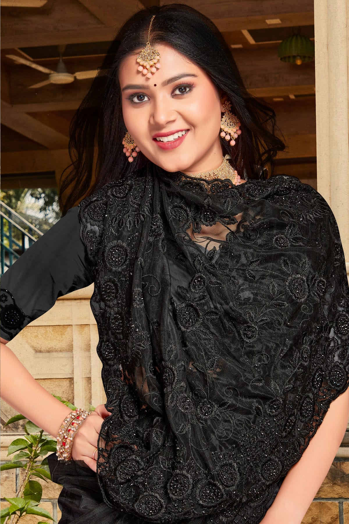 Black Colour Net Saree