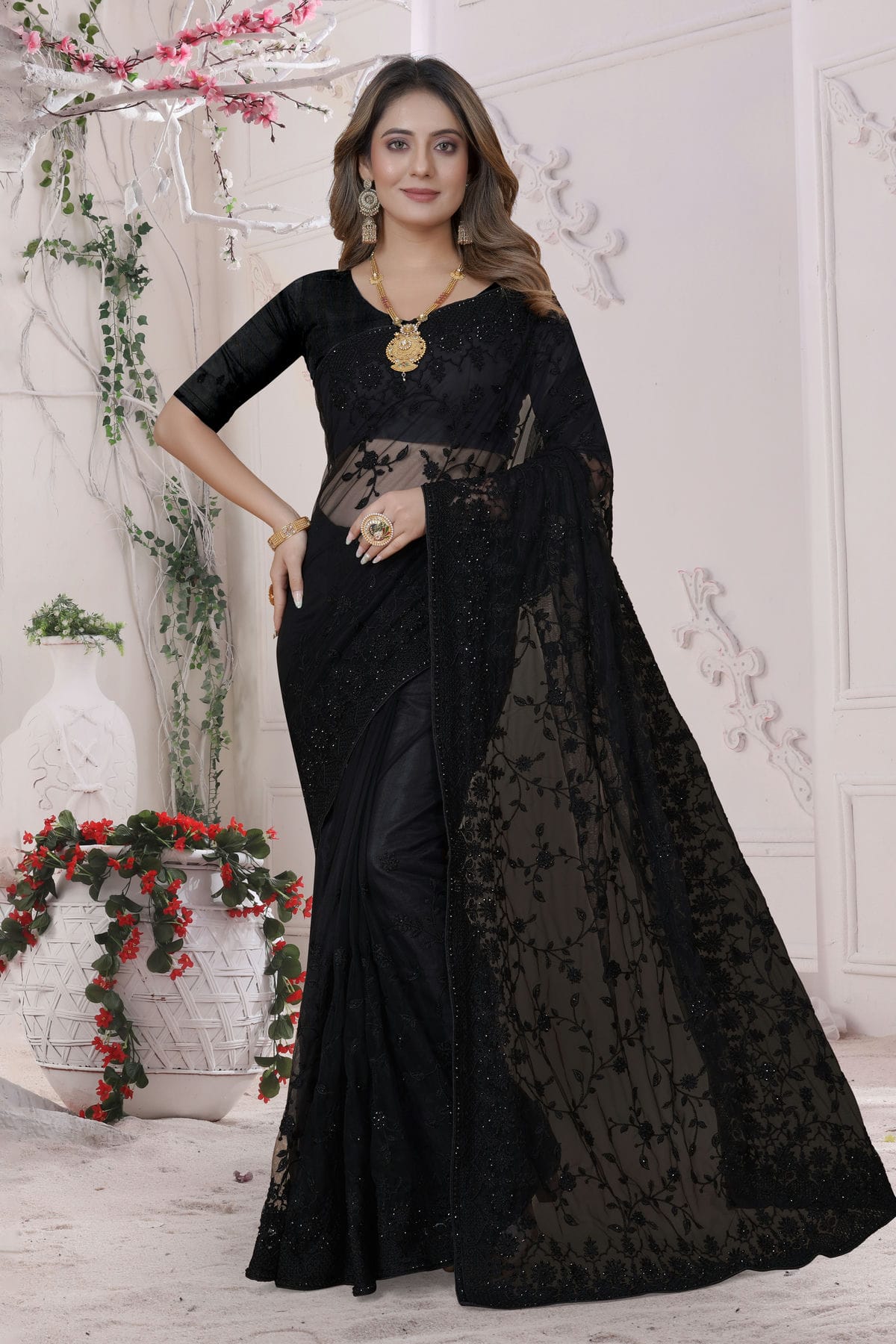 Black Colour Net Saree