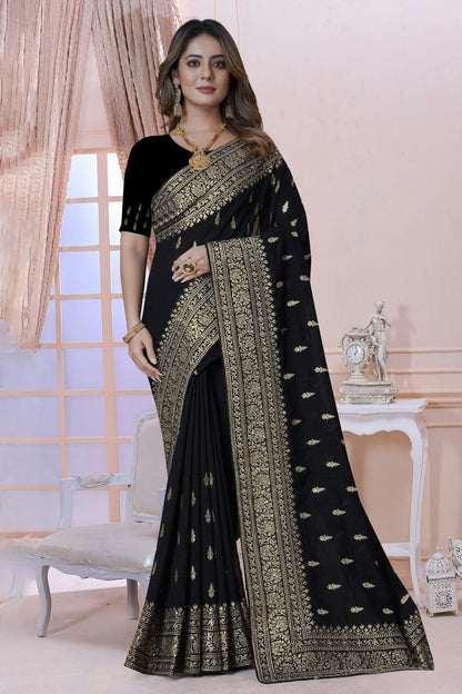 Black Colour Vichitra Silk Saree