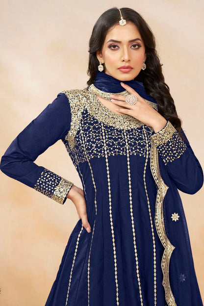 Blue Colour Art Silk Semi Stitched Patiala Suit