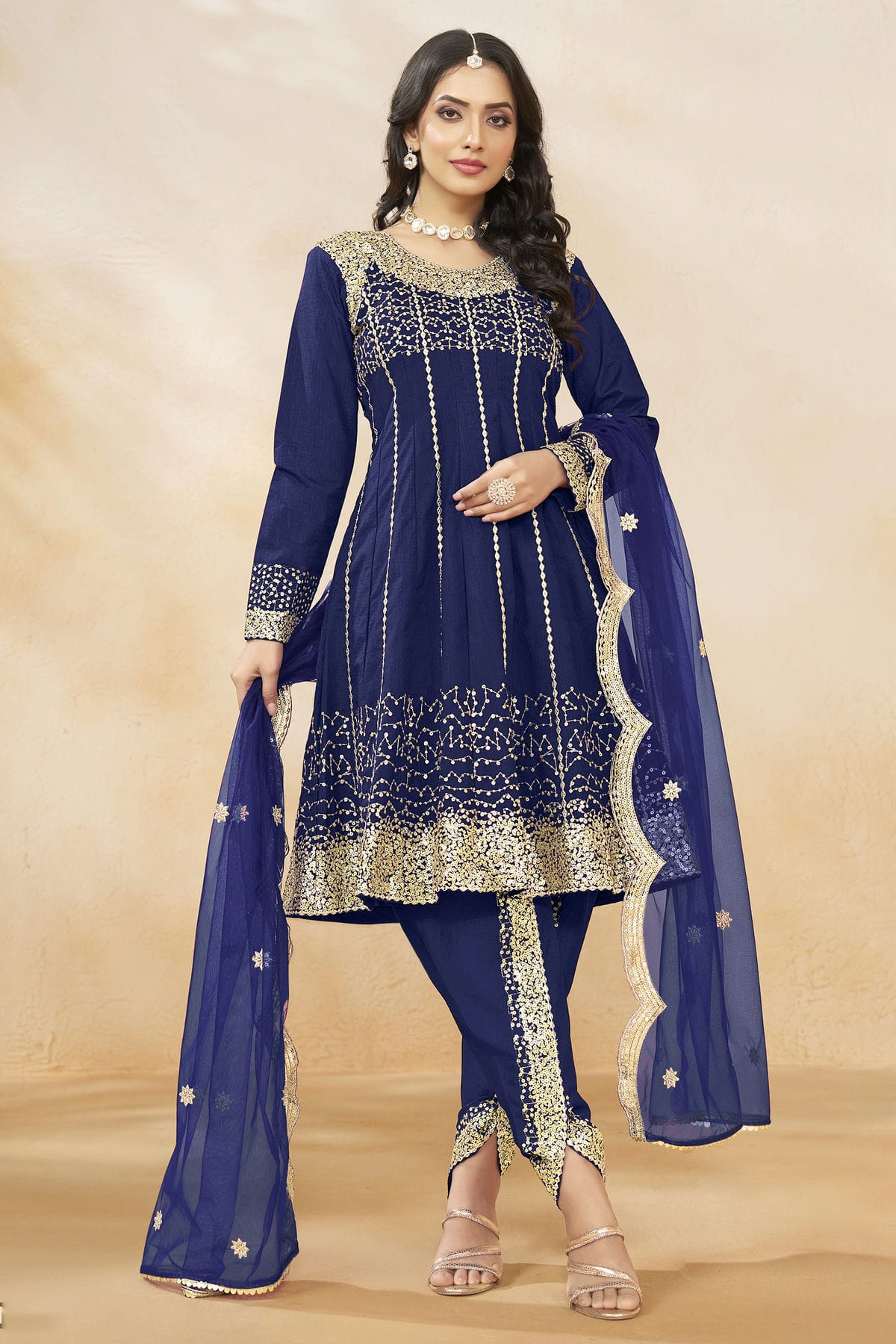 Blue Colour Art Silk Semi Stitched Patiala Suit