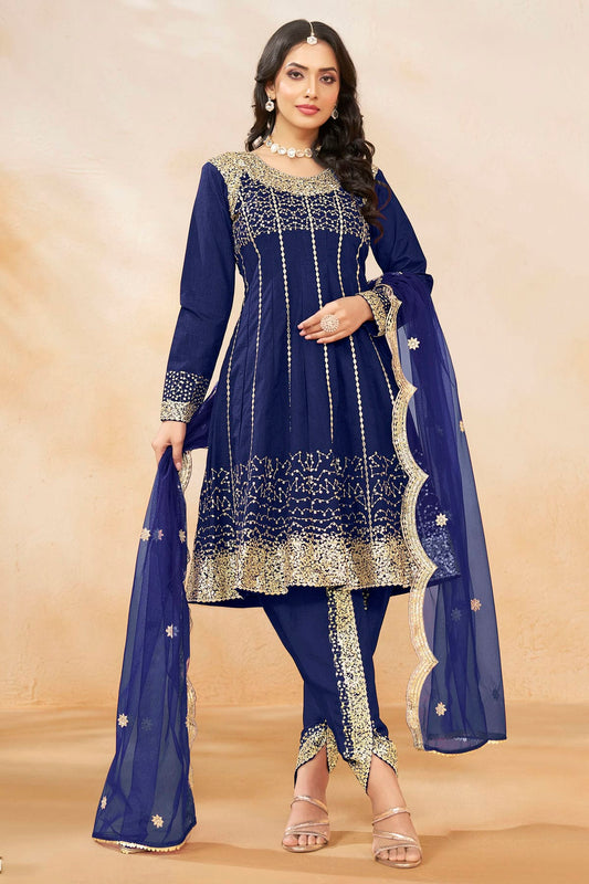 Blue Colour Art Silk Semi Stitched Patiala Suit