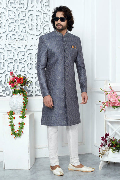 Blue Colour Art Silk Sherwani With Churidar Pant VSSH1230067