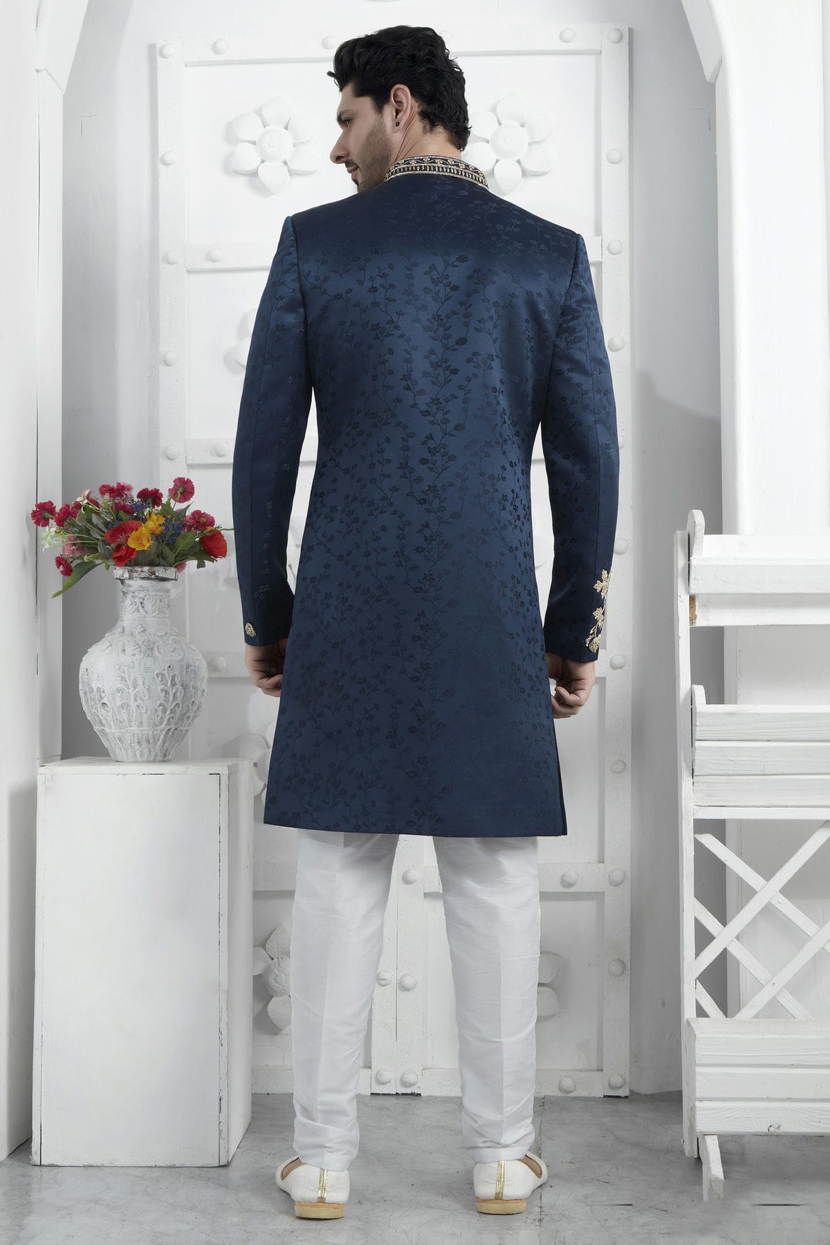 Blue Colour Art Silk Sherwani With Churidar Pant VSSH1230081