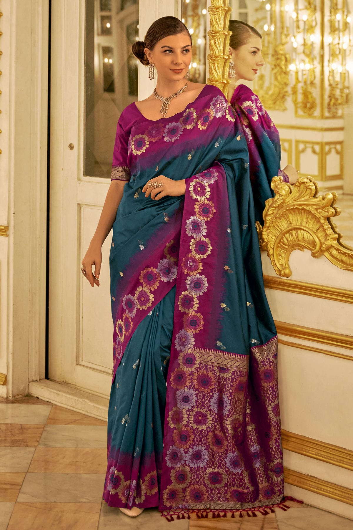 Blue Colour Banarasi Silk Saree