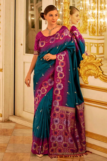 Blue Colour Banarasi Silk Saree