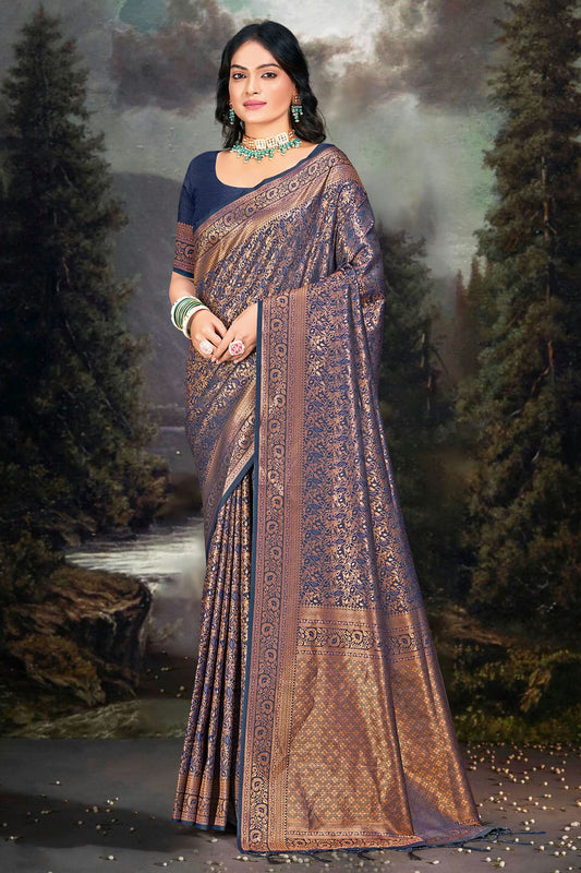 Blue Colour Banarasi Silk Traditional Saree