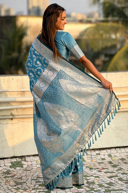 Blue Colour Banarasi Silk Traditional Saree